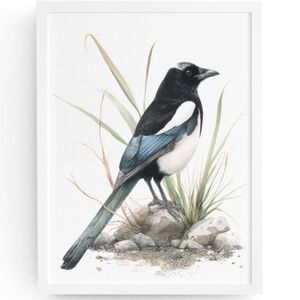 Watercolor Magpie Bird Wall Art Print, Unframed - Elegant Nature-Inspired Decor